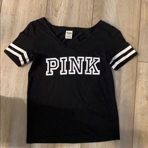 Victoria’s Secret pink V-neck black tee